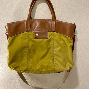 TUMI Green Nylon and Leather Open Top Tote Travel Bag Handbag